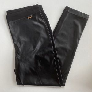 Calvin Klein Womens Faux Leather Front Leggings